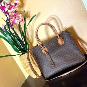 Michael Kors Large Acordian Leather MK Tote Bag